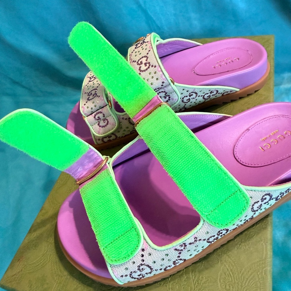 Gucci Purple and Mint Green GG Strap Sandals - Picture 3 of 8